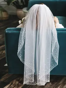 Vintage Wedding Veil with Hair Comb, Beaded Pointed Bridal Face Cover, Elegant Marriage Accessory, Trailing Veil, Perfect for Brides, Wedding Veils for Brides, The Wedding Veil