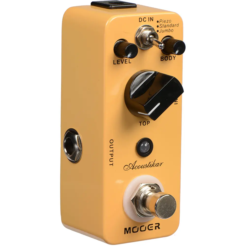 MOOER Acoustikar Metal Family Acoustic Guitar Effect Pedal, Piezo-Standard-Jumbo Modes, LED Light, 17mA Power Consumption, Footswitch, Acoustic Guitar Simulation