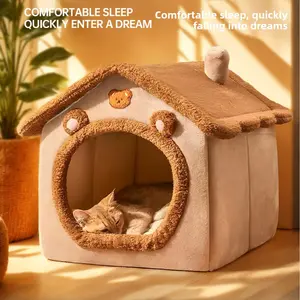 Foldable pet house with a removable and washable mattress, suitable for small cats, Kitten and dogs. Super compact sofa-bed style pet nest, Bed Built Kennel, easy to store.