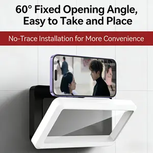 Waterproof, Anti-Fog Bathroom Phone Holder - Rotatable, No-Drill Wall-Mounted Smartphone Stand for Shower, Home Essentials Accessories (Cellphone Stand Incl)