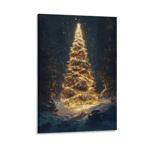 Christmas Winter Wall Art Canvas Printed Christmas Tree Pictures Canvas Poster Bedroom Decor Sports Landscape Office Room Decor Gift Frames Ornaments