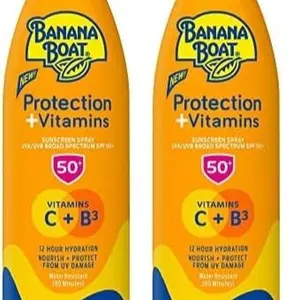 Banana Boat Protection Sunscreen Spray SPF 50 | Moisturizing Sunscreen with Vitamin C & Niacinamide, 4.5 oz (Pack of 2)