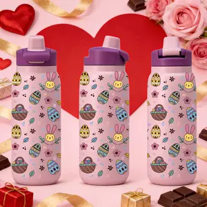 AuraCup 28oz Stainless Steel Insulated Tumbler with Lid and Straw, Easter Bunny and Colorful Eggs Design, Double Wall Vacuum Cup for Hot Cold Drinks, Portable Water Bottle, Leakproof Insulated Tumbler, Easter Valentine’s Day Gifts