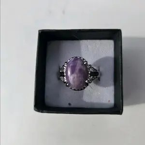 silver plated amethyst stone ring sizes 6 to 10