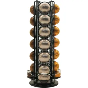 Coffee Capsule Holder For Nespresso Vertuoline, Rotating Coffee Capsule Pod Rack Holds 28 Nespresso Vertuo Pods, Black