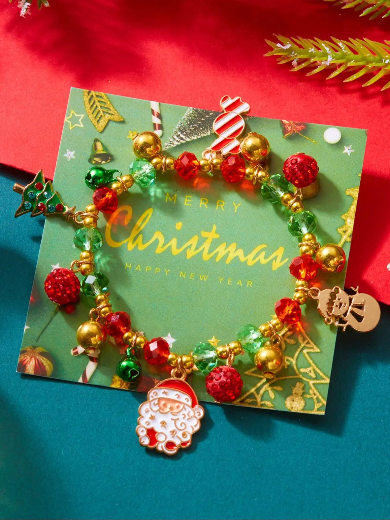 Christmas Crystal Bracelet Set, Santa Claus Snowman Tree Candy Design, Perfect Gift for Holiday Parties & Daily Wear
