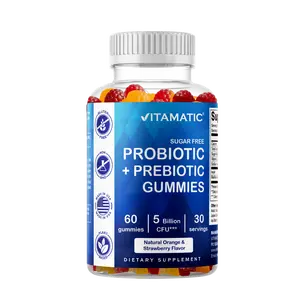 Vitamatic Probiotic Sugar Free Gummies for Men & Women 5 Billion CFUs - Digestive Immune & Gut Health - Gluten Free Natural Strawberry & Orange Flavor