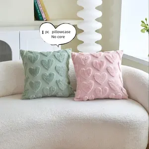 Heart Rabbit Fur Embroidered Pillowcase, Cute Cushion Cover, Household Decoration Supplies for Living Room Bedroom