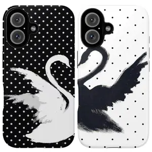 Trendy Balletcore Swan Aesthetic | Cute Polka Dot Minimalist Design | Elegant Matching Couple Phone Case | for iPhone 17/16/15/14/13/12/11ProMax Plus for Samsung phones, suitable for both men and women, Perfect Gift for Women Men.A gift for the fans.