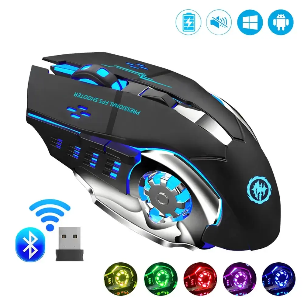 Wireless Gaming Mouse - 2.4G Bluetooth Backlit Rechargeable Mechanical Trackball Mouse with USB Charging, 3-Level DPI Adjustment, 6-Key Layout for Computers, Laptops, Smartphones & Tablets, Adjustable