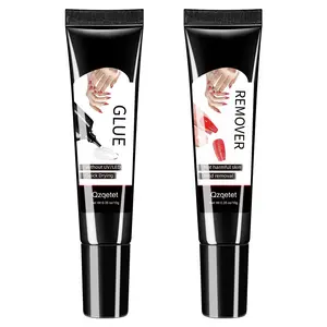 Brand new quick drying upgraded 10g semi-solid nail glue with 10g nail remover for press on nail tips, no UV lamp required, long lasting false acrylic nail kit glue gel