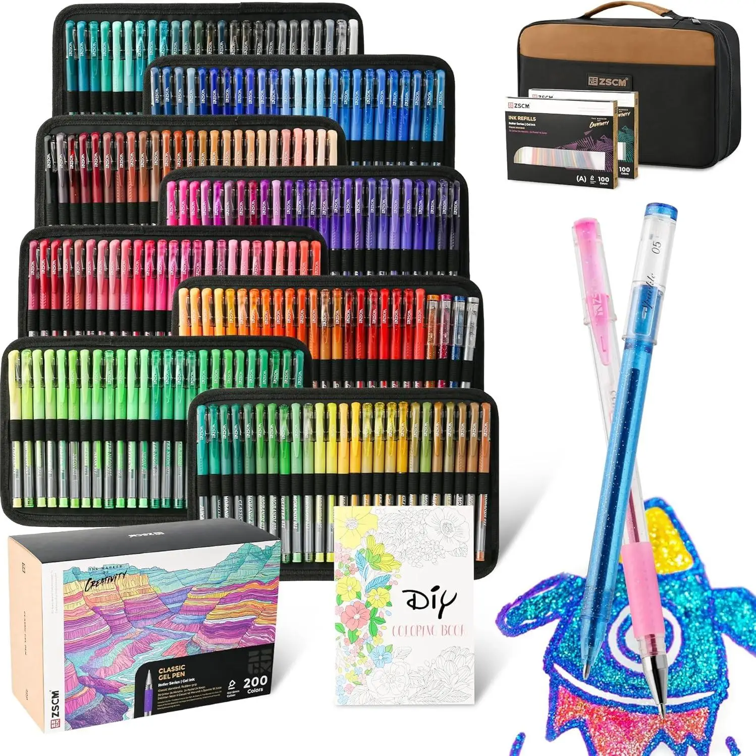 ZSCM 400 Pack litter Gel Ink Pens Set,drawing kit 200 Artist Colored Pens With 200 Refills, Vibrant Colors for Lettering, Coloring Books, Scrapbookin
