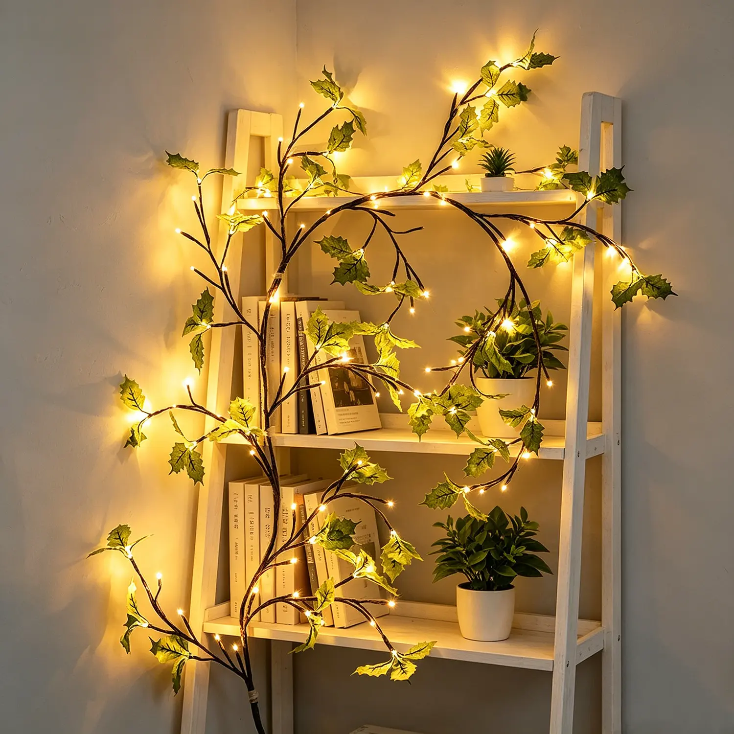 1.8m 96Led Green Leaves Tree Branches Light  Led Tree Branch Light for Wall USB-Powered with Remote Decorative lights with 8 Lighting Modes Suitable for Indoor Festival and Party Decoration