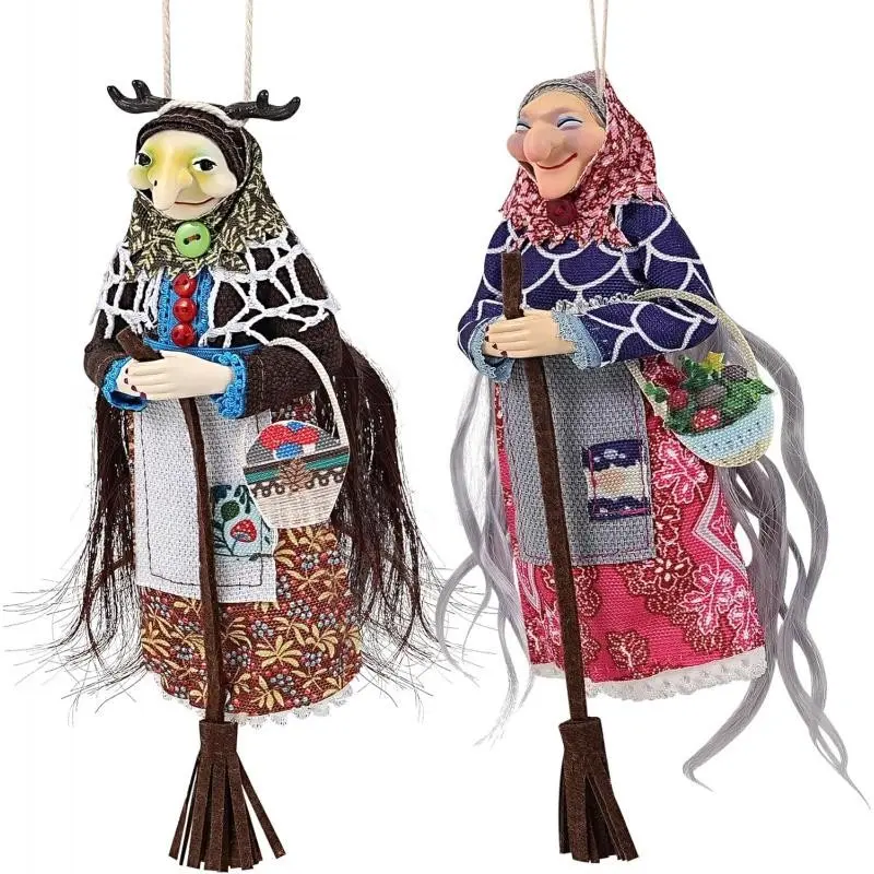 Handmade Kitchen Witch Doll for Magical Good Luck, Hanging Door Decor, Unique Kitchen Pendant, Flying Witch on Broom, Home Decoration, Door Decorations
