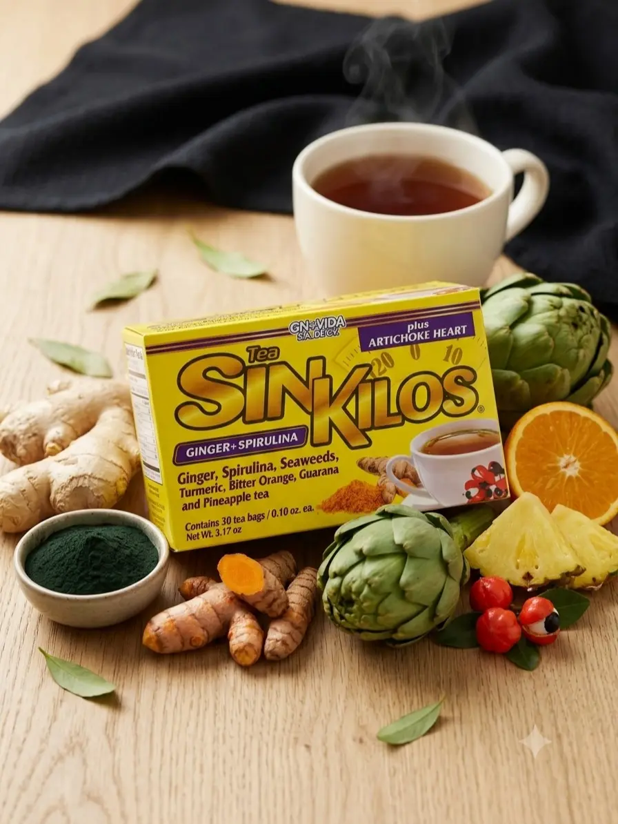 GN+VIDA Sin Kilos Herbal Tea | 30 Bags with Ginger, Spirulina & Artichoke Heart for Wellness
