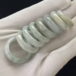Selected Light Green Jade Jadeite Ring Band, Width 5-6mm, Size 6-9