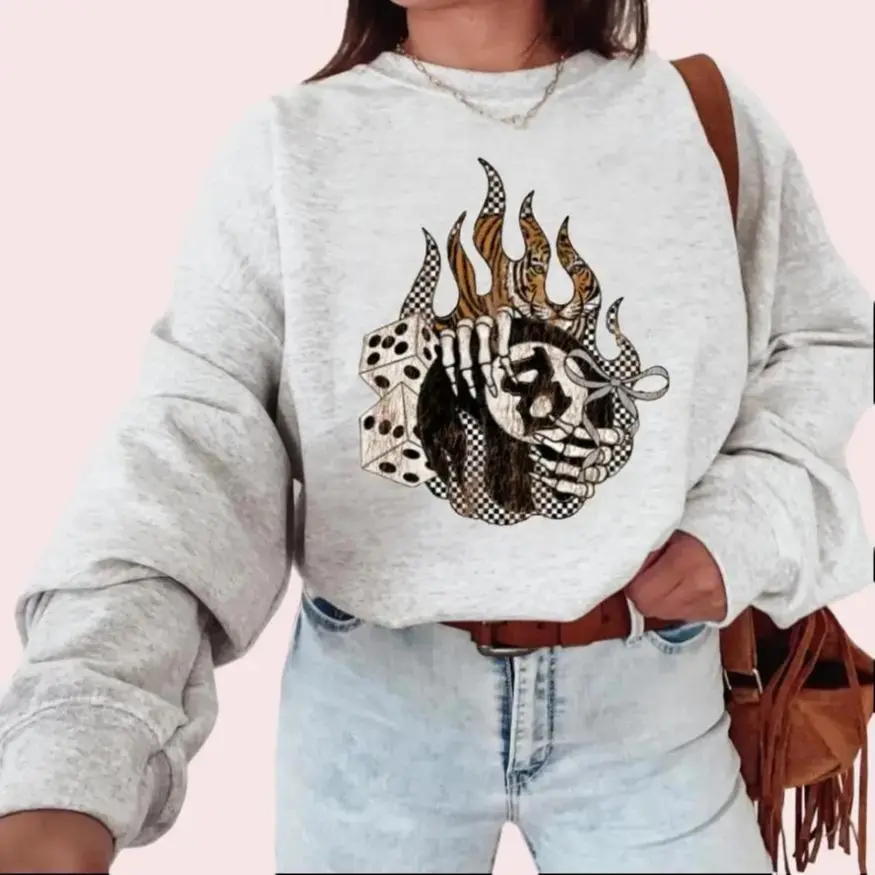 Retro Edgy Grunge 8 Ball Dice Sweatshirt & Tshirt, Western Style Women's Graphic Tees, Cowgirl Y2K Mama Clothing Stuff, Fashion Top Womenswear