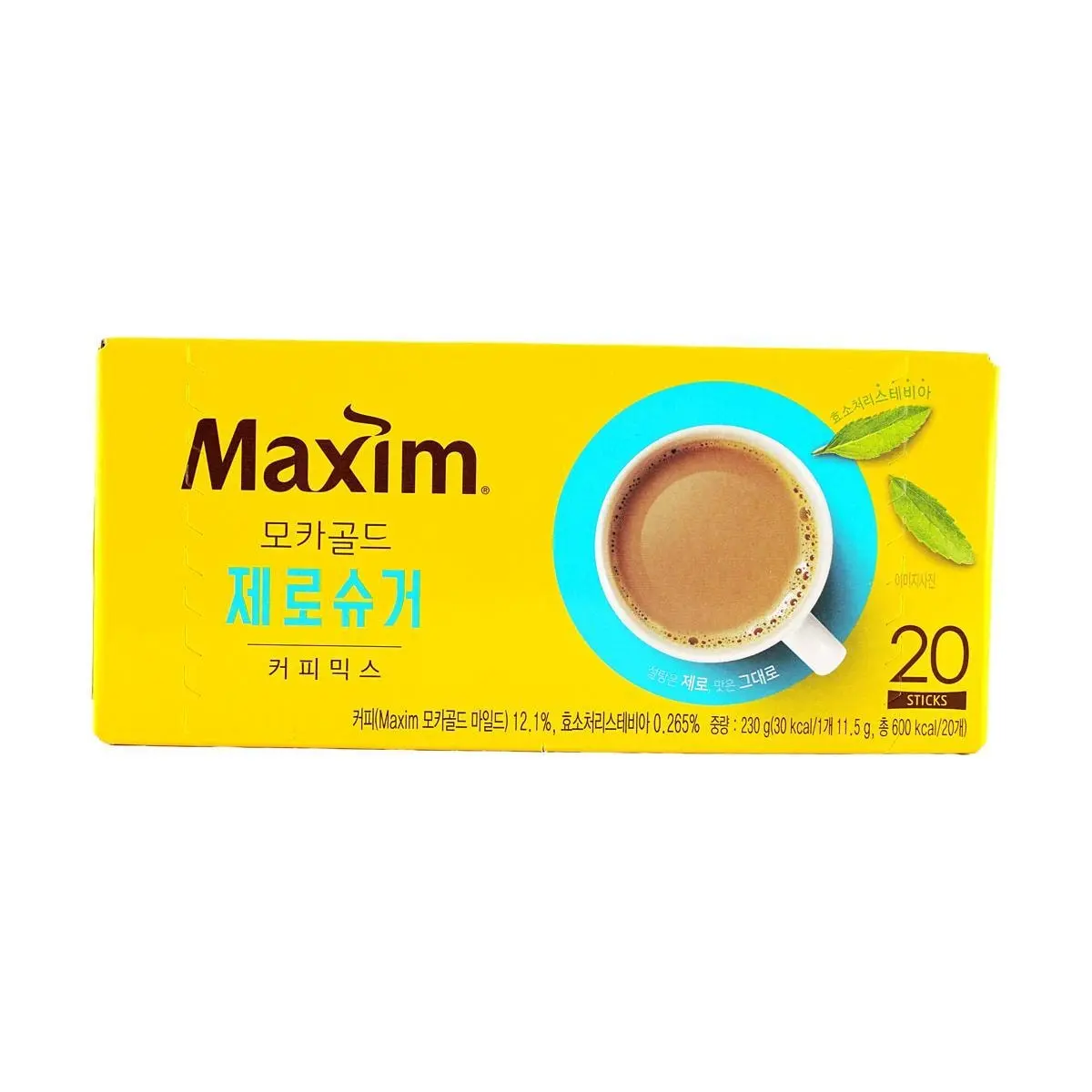 MAXIM Korean Gold Mocha Zero Sugar Instant Coffee Mix, 20 Sticks (230g) - Rich Flavor, No Added Sugar, Perfect for Keto & Low-Carb Diets