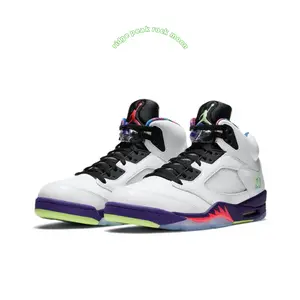 White Smooth Leather High-Top Retro Basketball Shoes with Purple Rubber and Fluorescent Green Sawtooth Midsole in Mismatched Colorway