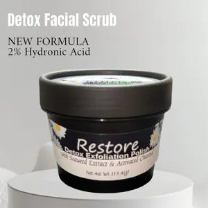 Restore Detox Exfoliation Facial Polish with Activated Charcoal, 2% Hyaluronic Acid, Seaweed Extract & Volcanic Pumice Powder Skincare Exfoliate facial  scrub exfoliator face soap skincare