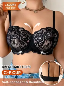 Morelect C-F Cup Breathable Lace Full-Band Bra, Push-Up Medium Support Lingerie, Casual All-Seasons Unlined Print Design Clothes