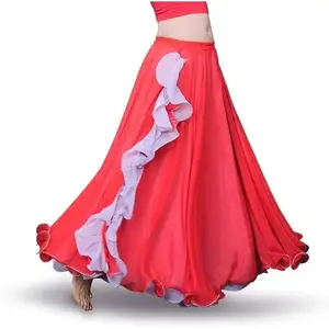 Chiffon Belly Dance Skirt Slit Tribal Bellydance Skirts Belly Dancer Costumes for Women Carnival Outfit