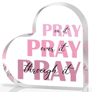 Christian Prayer Heart Decor Sign, Inspirational Faith Display for Women, Religious Acrylic Desk Ornament, Bible Verse Home Decoration, Acrylic Plaque Sign
