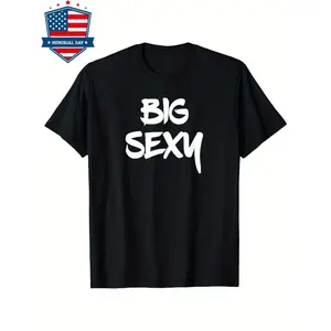 Mens Vintage T-Shirt with BIG SEXY Heat Transfer Print | 180gsm Crew Neck Short Sleeve Tee, Regular Fit Plus Size, Machine Washable for Gym, Outdoor & Casual Wear, Retro Style, Breathable Material, Graphic Tee, Gym Enthusiasts