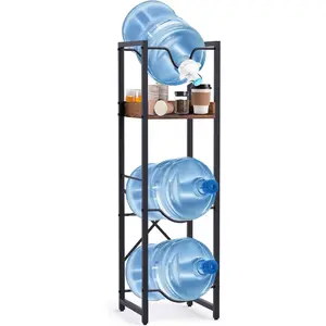 5 Gallon Water Bottle Jug Holder, Water Jug Stand with 55mm Water Dispenser Valve, Heavy Duty Water Bottle Storage Rack with Wooden Storage Tier for Kitchen, Home and Office