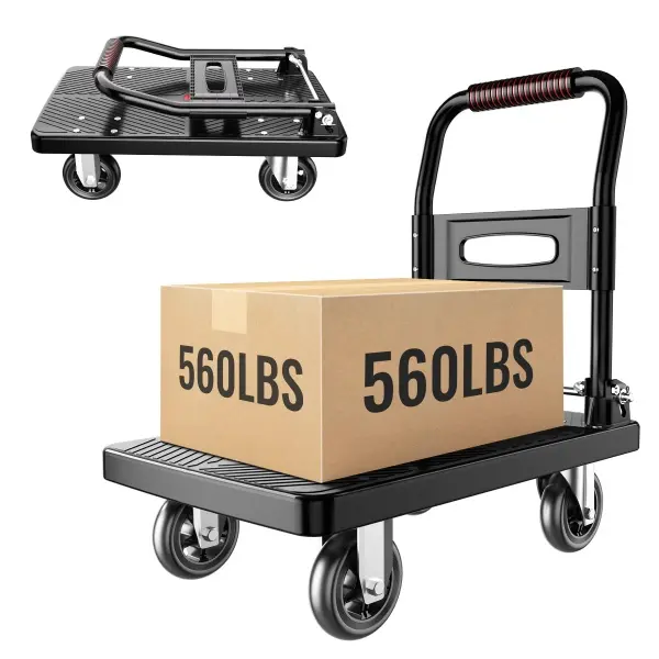 Folding Trolley Collapsible Push Cart Platform Hand Truck - 760 lbs Capacity, 360-Degree Swivel Silent Wheels, Foldable for Easy Storage, Collapsible Cart
