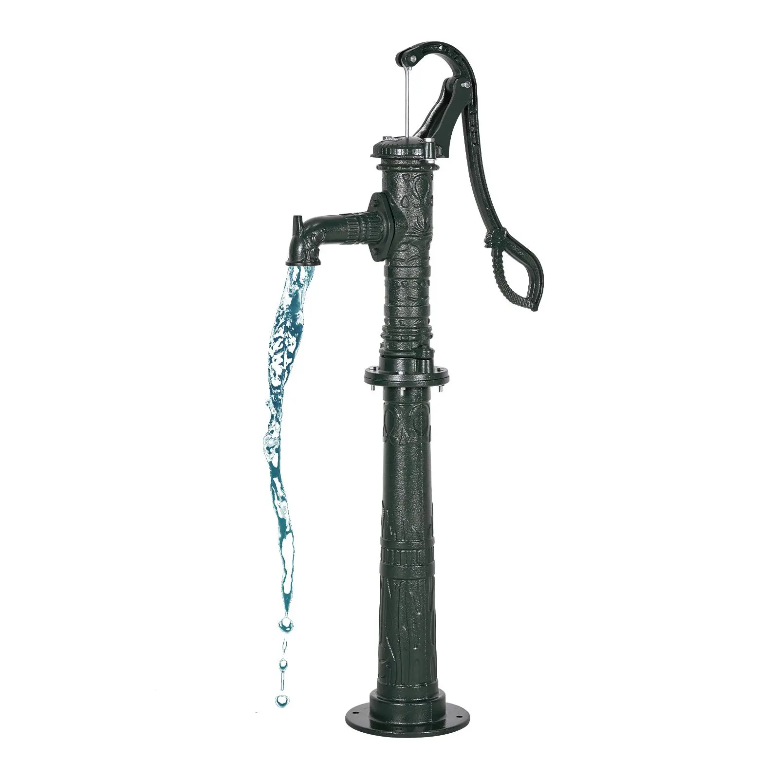 VEVOR Well Hand Pitcher Pump, 20 ft Max Lift, Antique Cast Iron Manual Hand Water Pump with Heightening Base, NPT 1-1/4 in Connection, Easy Installation, for Outdoor Garden, Pond, Yard, Farm, Green