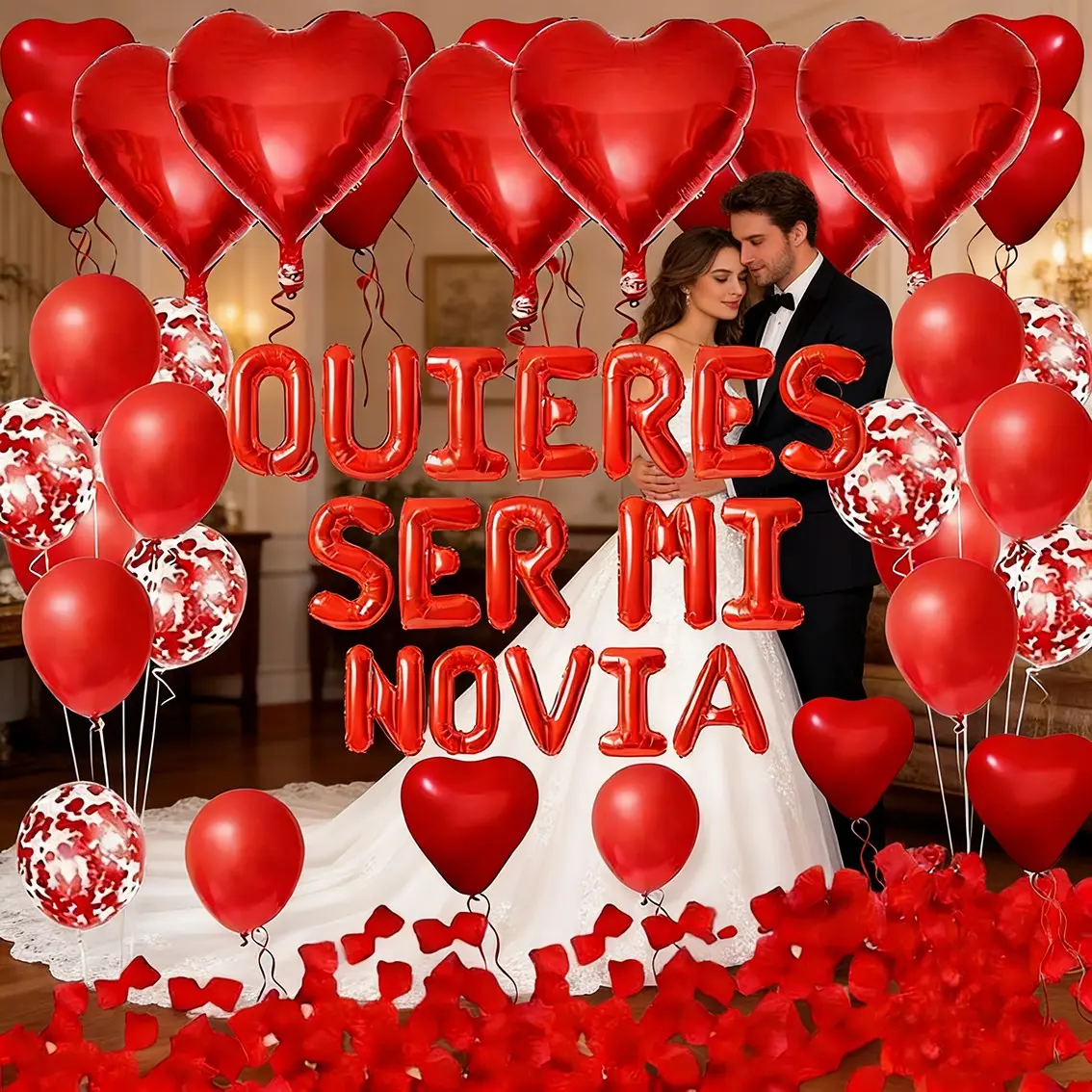 Set of 16 Inch Ouieres Ser Mi Novia Balloon Aluminum Foil, Proposal Confession Valentine's Day Decoration, Spanish Language Proposal Balloons, Heart Shaped Balloons, Balloon Decorations