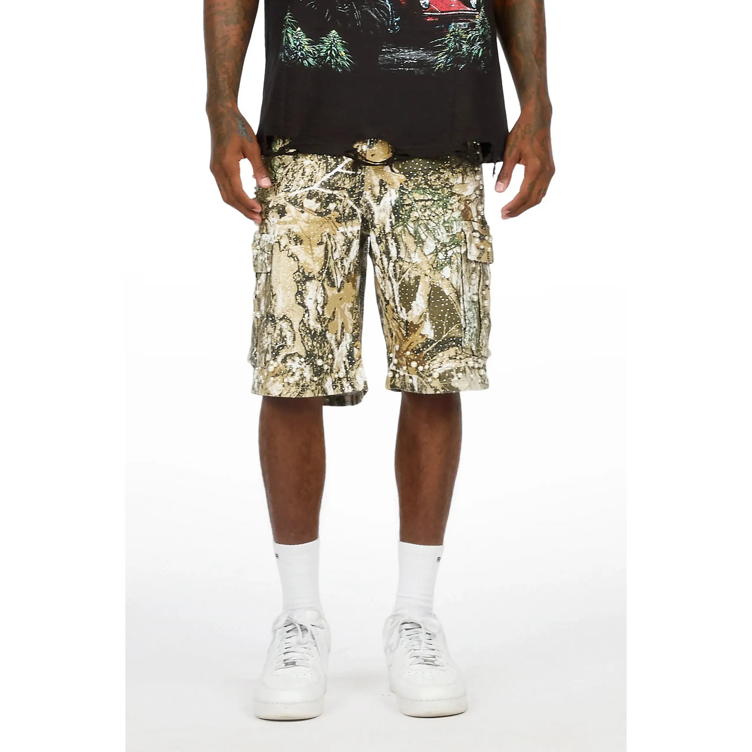 Sevyn Tree Camo Rhinestone Denim Short