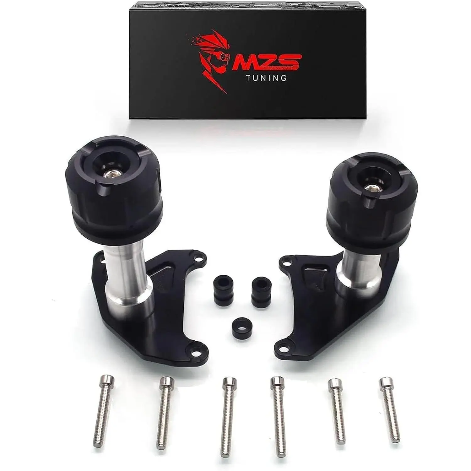 MZS Motorcycle Frame Sliders - Aerospace Grade Stainless Steel & Chrome Alloy Crash Protection, No-Cut Easy-Install Engine Guard with Fasteners & Bolt Replacements, Direct Fit for GROM MSX125 2013-2020 (Black)