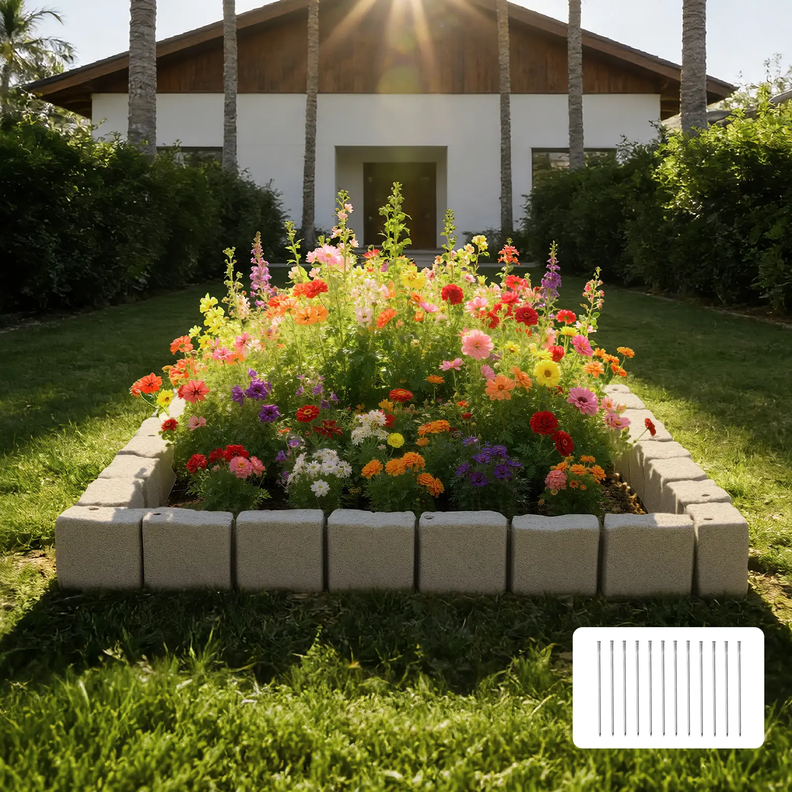 【SummerFinds】VEVOR Faux Stone Landscape Edging, 15.5 ft Kit, No Dig Garden Edging Border, Blocks for Lawn, Flower Beds, Yard, 4 Pack Each Section Has 6 Bricks 46.85"L x 3.94"W x 6.1"H, 12 Spikes & 4 Corners, Beige