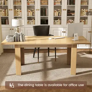 Extendable Wooden Dining Table, Expandable Rectangular Kitchen Table, Modern Farmhouse Dinner Table for 4‑8 People