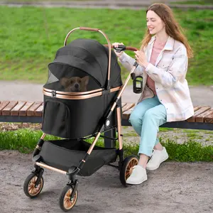 3-in-1 Pet Stroller for Medium Dogs & Cats up to 55lbs, Premium Design with Detachable Carrier & Easy One-Click Folding, Comfortable, Safe, Durable,Stable 4-Wheel Cat Stroller， Perfect for Travel & Camping Outdoor