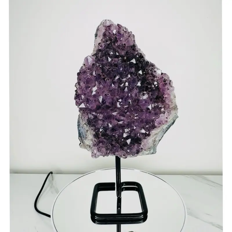 Large Deep Purple Amethyst Druzy on Stand | Brazilian Amethyst Cluster | Natural Crystal Home Decor