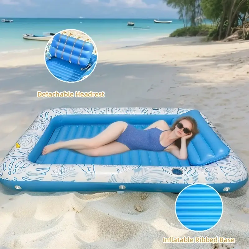 Inflatable Sunbathing Pool Lounge Chair, Adult Pool Float with Pillow, 4-In-1 Sunbath Tub Float, Water Bubble Pool Party Gift, Holiday Gift