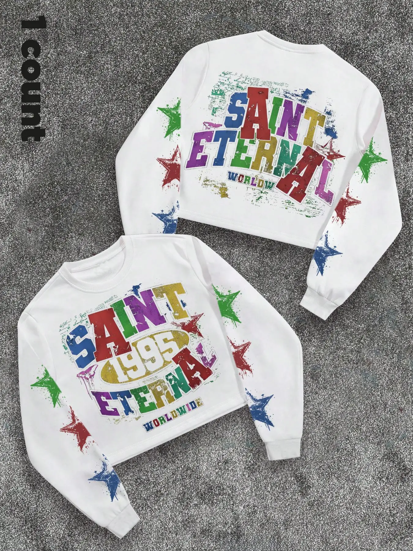Unisex Letter & Star Print Round Neck Sweatshirt, Regular Fit Casual Street Long Sleeve Pullover for Daily Wear, Unisex Top for All Seasons, Graphic Sweatshirts, Graphic Streetwear Clothing