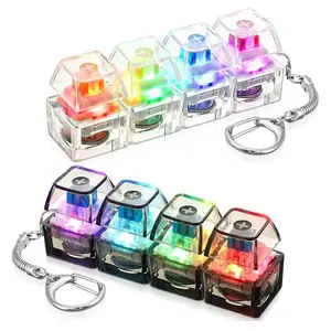 Keyboard Fidget Keychain with LED Lights, 4-in-1 Stress Relief Clicker Toy, Keyboard Button Finger Clicker for Anxiety Relief, Sensory Decompression Toy for Kids & Adults