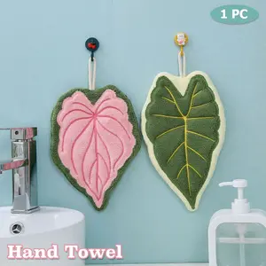 1 Pack Leaf Shaped Coral Fleece Hanging Hand Towel | Thickened Absorbent Lint-Free Quick-Drying | Multi-Purpose Towel Cleaning Cloth for Kids Home Kitchen Bathroom Daily Use