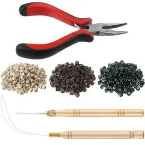 Hair Extension Tool Kit with 600 Silicone-Lined Micro Beads, 3-Hole Plier, Loop Needle Threader, Pulling Hook & Multi-Color Beads for Hair Styling