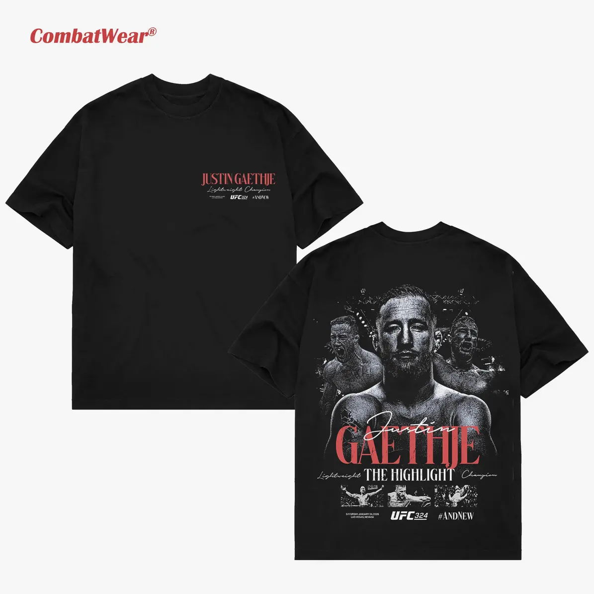 Men's 100% Cotton Casual Round Neck Short-Sleeve UFC 324 Justin Gaethje #andnew Interim Lightweight Champion Vintage MMA Graphic T-Shirt, Unisex Tee for Streetwear, Gym (Cold Wash Safe), Relaxed Fit