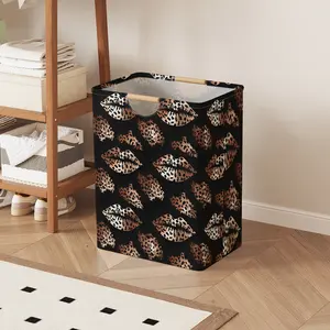 Lips Print Open Storage Box, Foldable Laundry Basket with Handle, Home Bathroom Collapsible Clothes Organizer Bucket