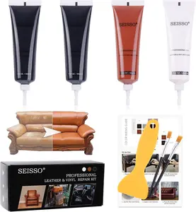 SEISSO Black Brown Leather & Vinyl Repair Kit for Car Seat, Couches, Jacket, Advanced Leather Repair Paint Restore Scratch, Crack, Scuff, Burn Hole, Pet Mark, No Heat Required, 45ml 3 Color 4 Count