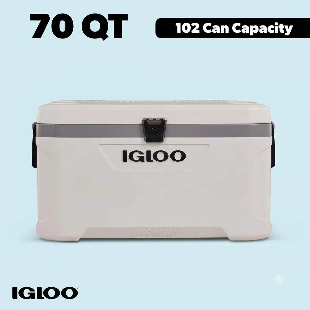 Igloo 70 Qt Latitude Marine Ultra Cooler White Moonscape 5 Day Ice Retention UV Protection For Boating Fishing Camping