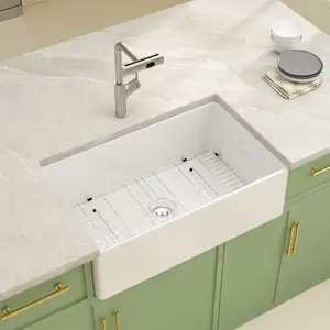 Logmey 33"x20"   White Farmhouse Kitchen Sink,  Ceramic Single Bowl Apron Front Sink for Farmhouse Style Kitchen, 33"x20"x10",Home Improvement Finds,Kitchen Remodel Essentials