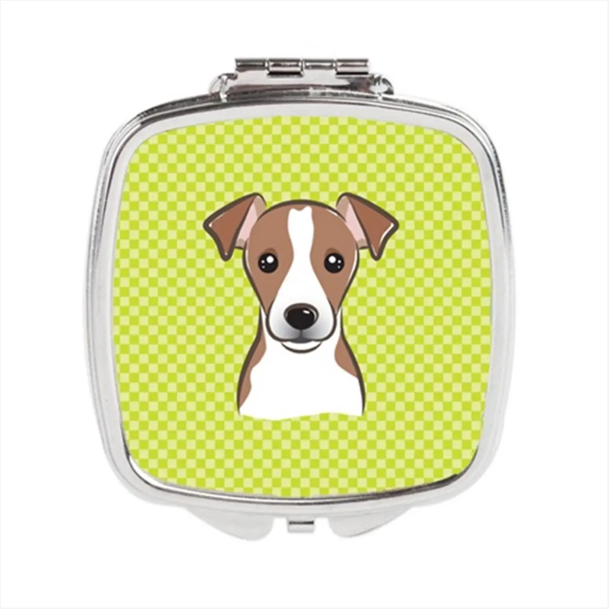 Checkerboard Lime Green Jack Russell Terrier Compact Mirror, 2.75 x 3 x .3 In.