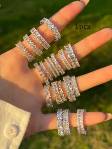 A Collection of Multi-Style Luxury Super Shiny Zircon Geometric Cut Rings - Exclusive for Women in Daily Stacking, Party Highlight & Exquisite Gifting, A Fashion Focus Accessory for Brilliant Personality Stackable Finger Rings